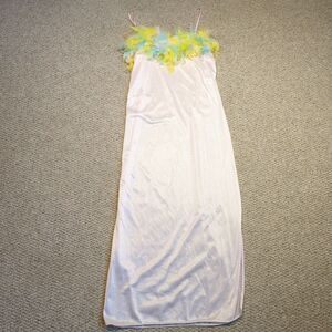 Vintage Triangle Lingerie Slip Dress Medium Pink Feathers Satin Pastel Glam